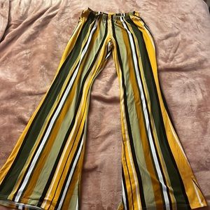 Multi-colored striped flare leggings